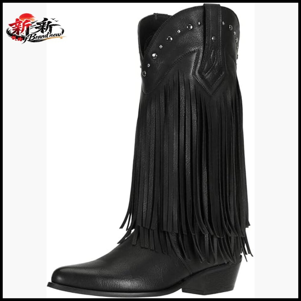 Faux Suede Wide Calf Western Boots With Fringe And Studs